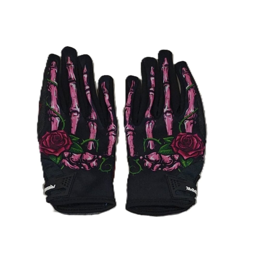Skeleton Rose Graphic Gloves – Size Small – Black & Pink